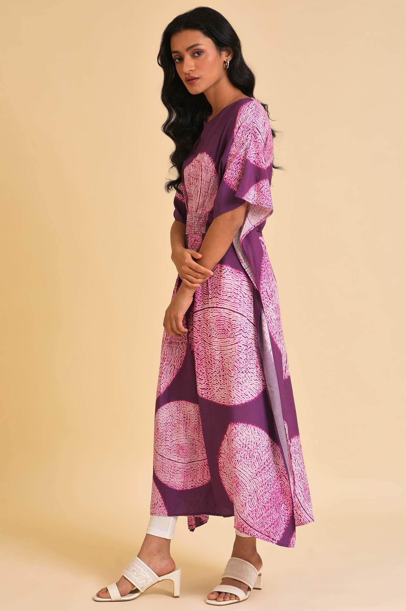 W for Woman Purple Bold Graphic Printed Kaftan With Back Tie Up