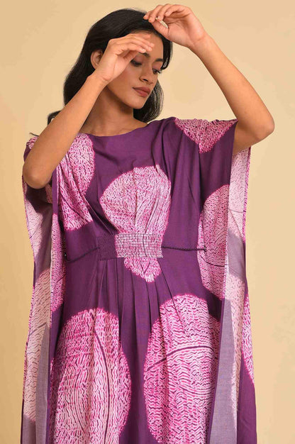 W for Woman Purple Bold Graphic Printed Kaftan With Back Tie Up