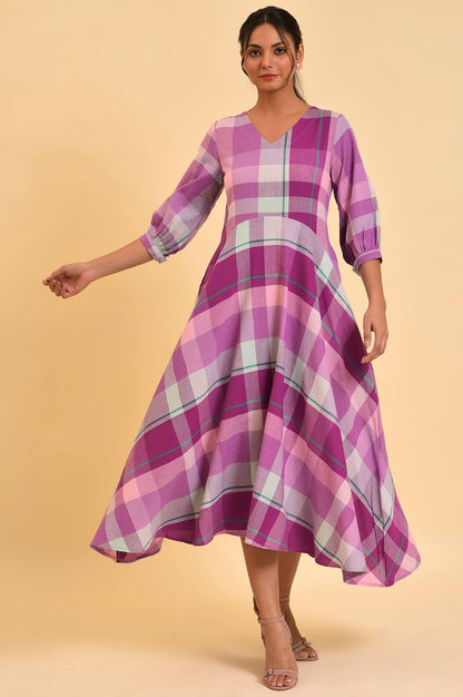 W for Woman Purple Playful Free Flowing Checker Dress