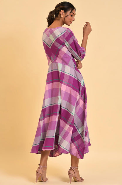 W for Woman Purple Playful Free Flowing Checker Dress