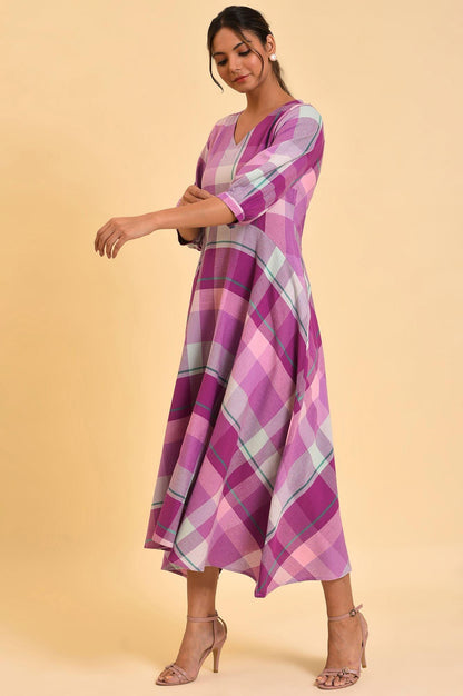 W for Woman Purple Playful Free Flowing Checker Dress
