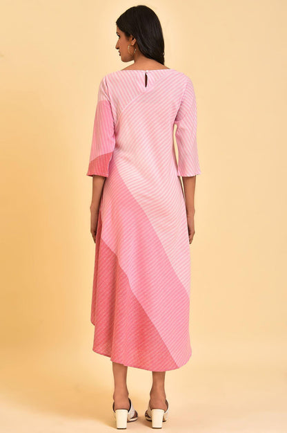 W for Woman Pink Colourful Bias Stripe FLared Dress