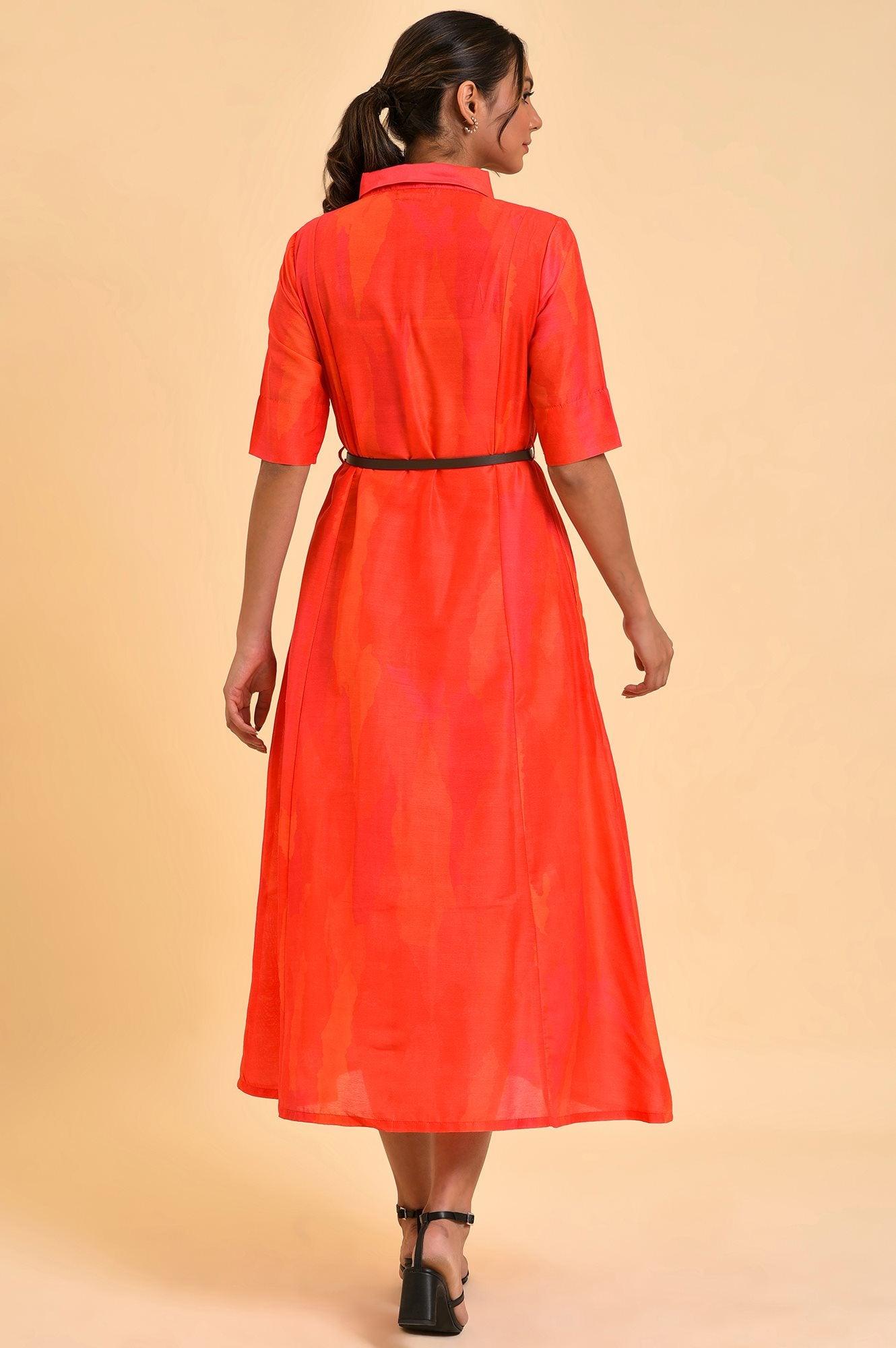 W for Woman Red Abstract Printed Long Shirt Dress