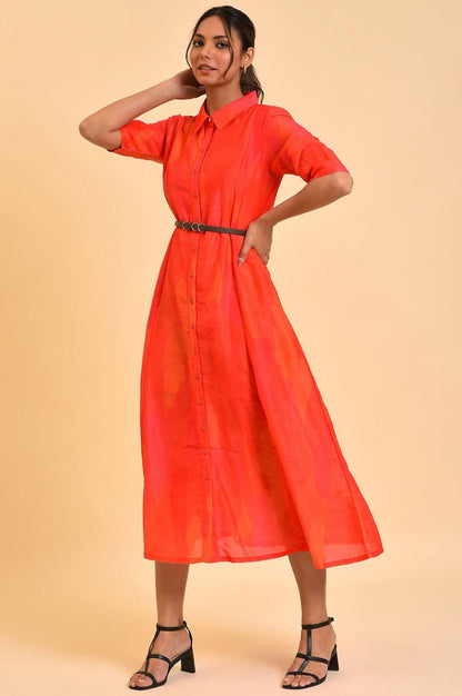 W for Woman Red Abstract Printed Long Shirt Dress