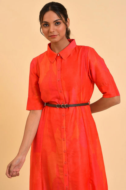 W for Woman Red Abstract Printed Long Shirt Dress