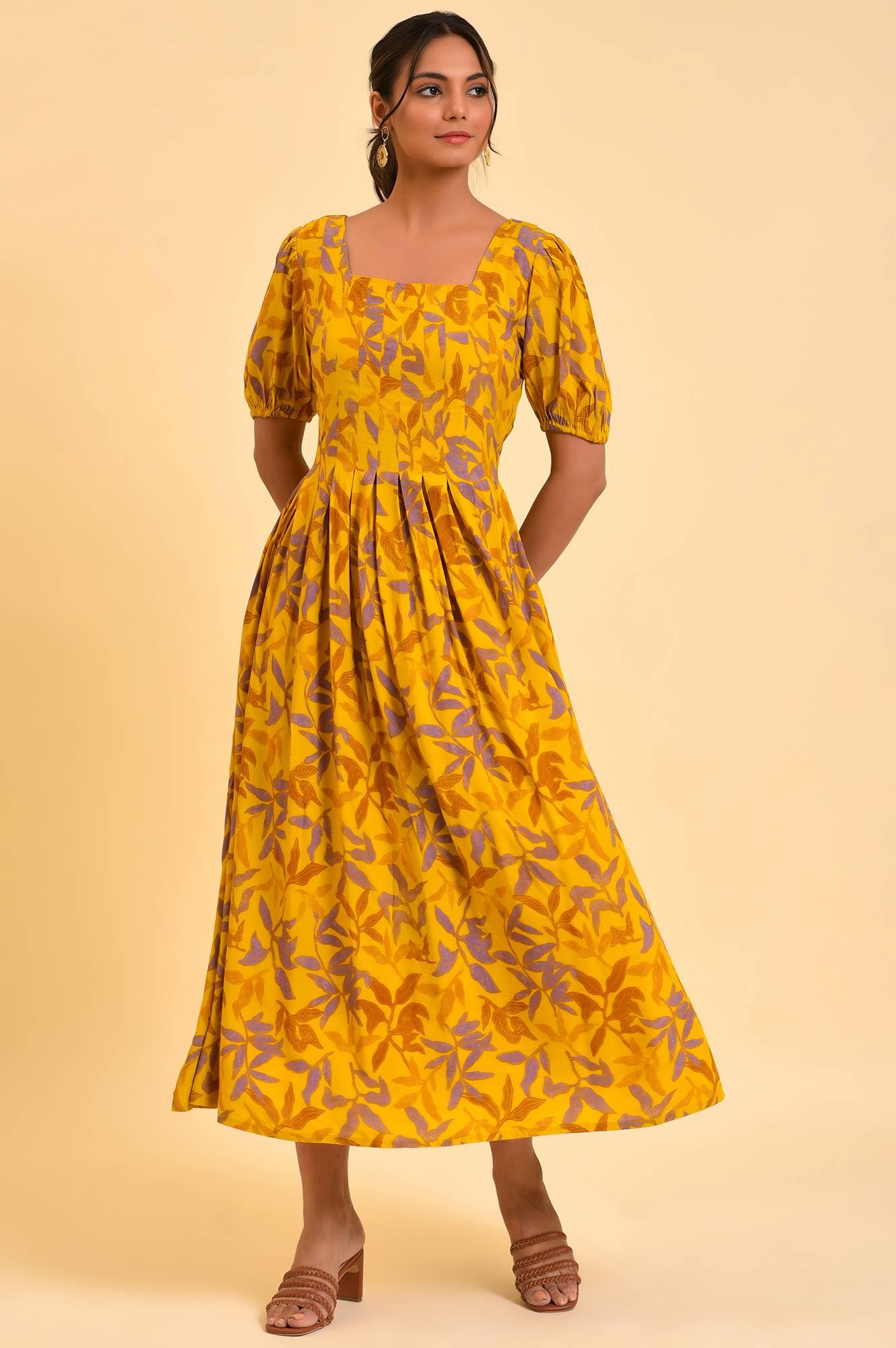 W for Woman Yellow Pleated Long Summer Maxi Dress
