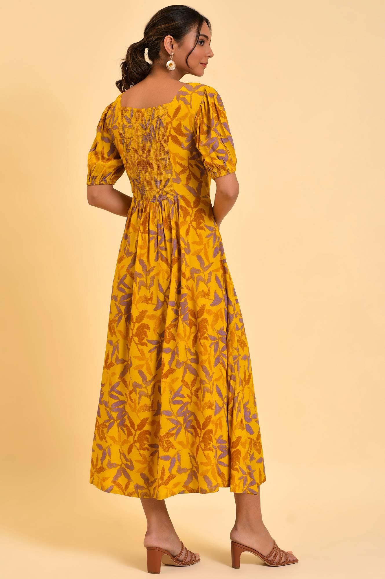 W for Woman Yellow Pleated Long Summer Maxi Dress
