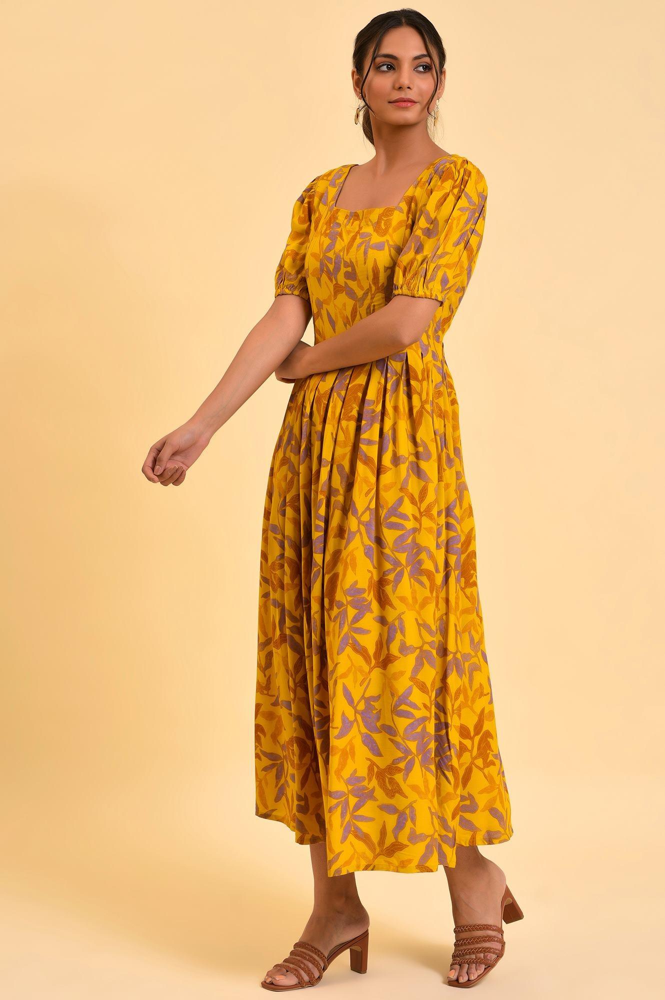 W for Woman Yellow Pleated Long Summer Maxi Dress