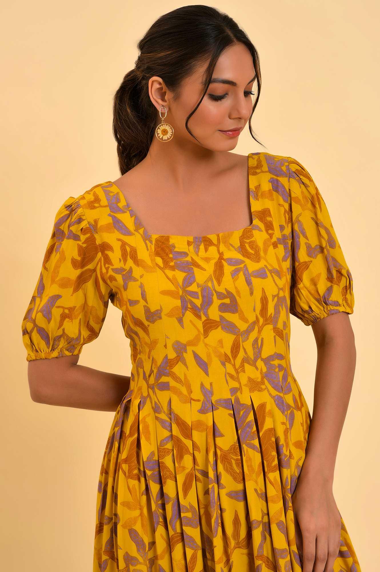 W for Woman Yellow Pleated Long Summer Maxi Dress