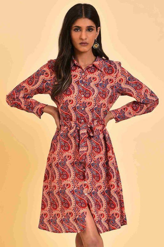 W for Woman Red Paisley Printed Short Western Dress
