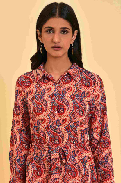 W for Woman Red Paisley Printed Short Western Dress