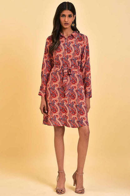 W for Woman Red Paisley Printed Short Western Dress