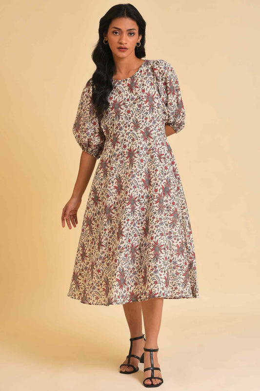 W for Woman Ecru Floral Printed Midi Dress