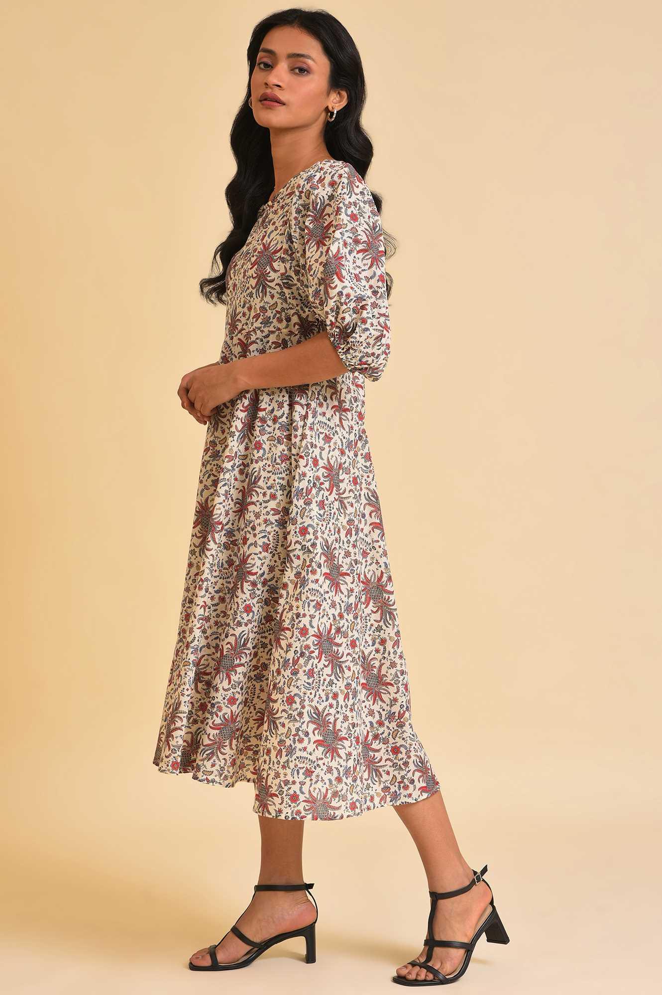 W for Woman Ecru Floral Printed Midi Dress