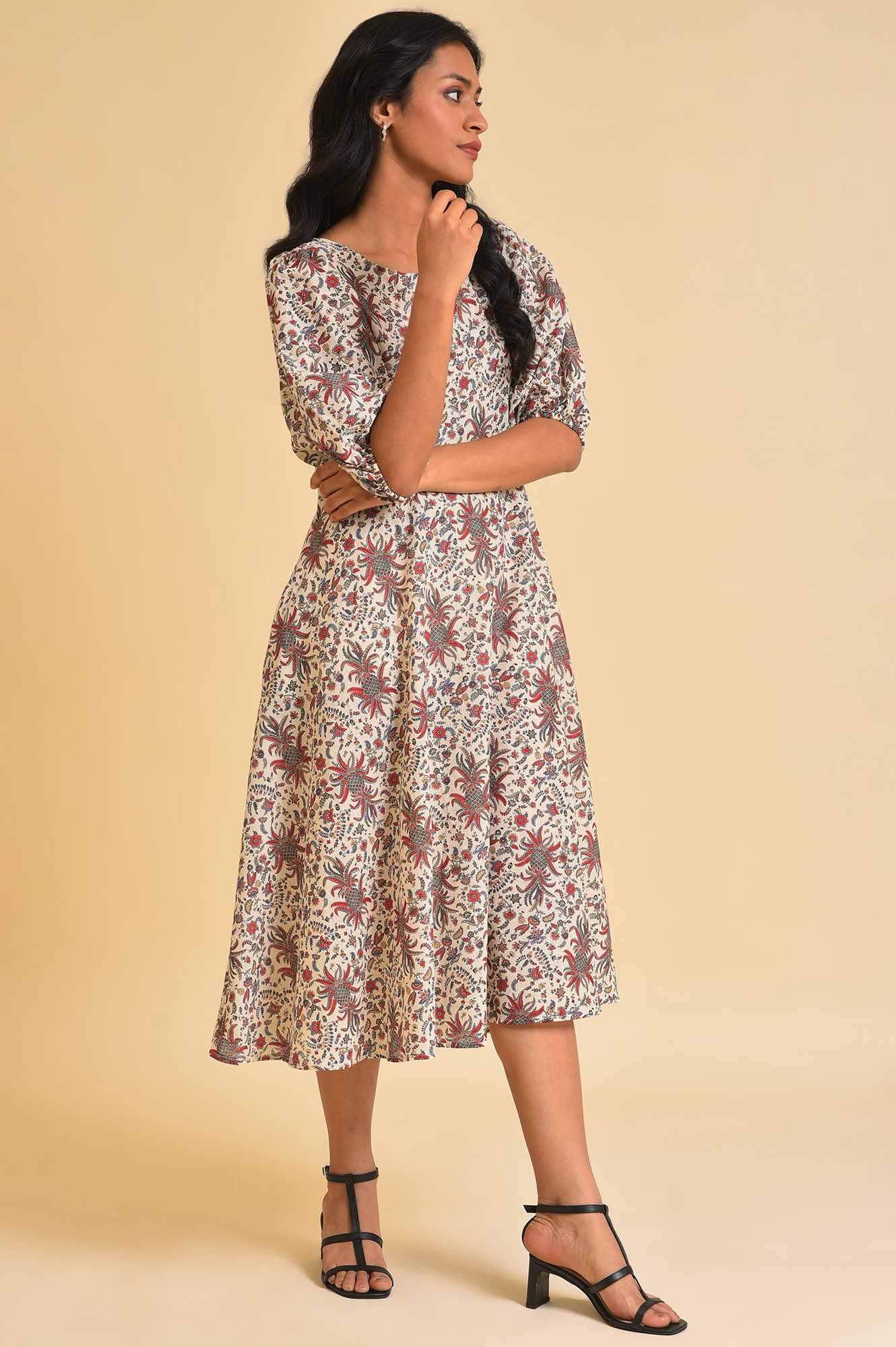 W for Woman Ecru Floral Printed Midi Dress