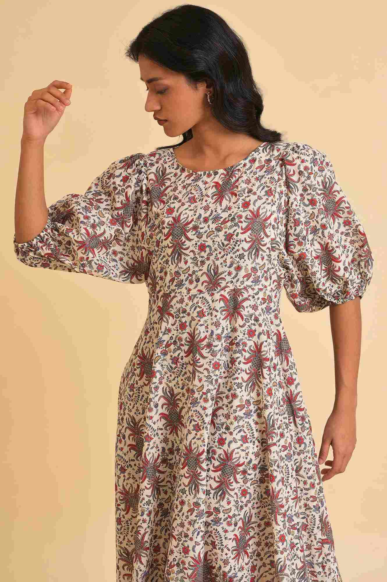 W for Woman Ecru Floral Printed Midi Dress