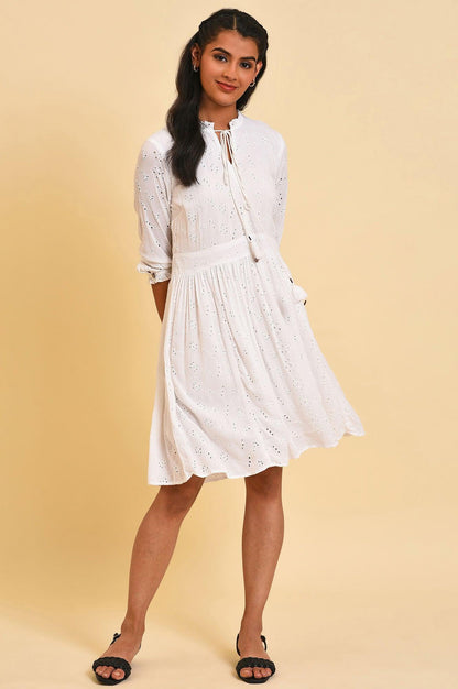 W for Woman White Schiffli Summer Dress