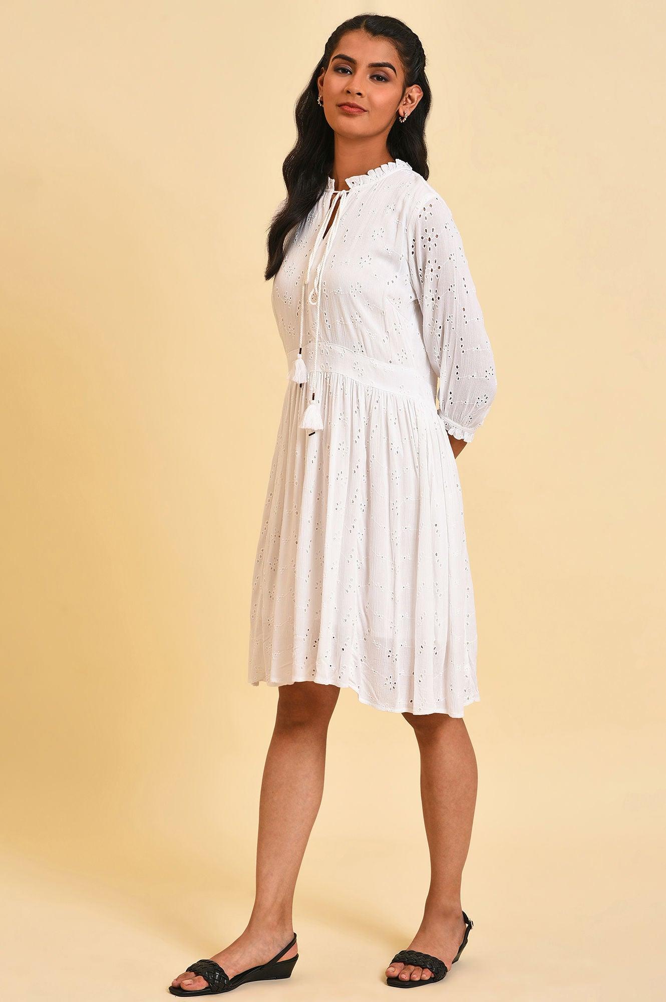 W for Woman White Schiffli Summer Dress