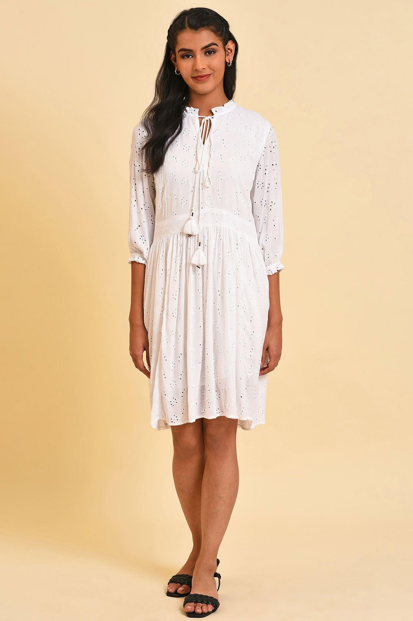 W for Woman White Schiffli Summer Dress