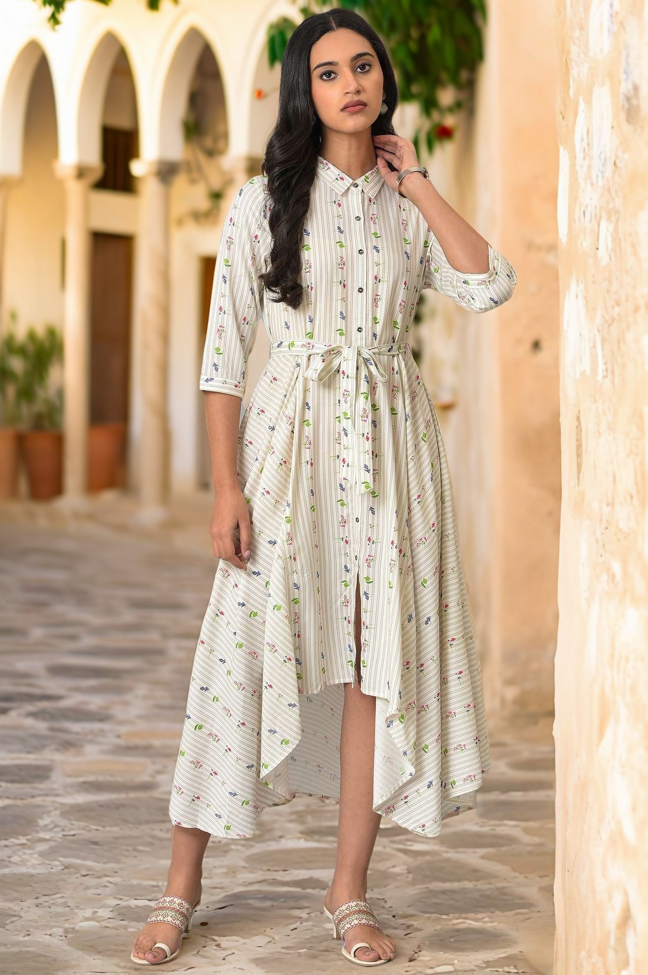 W for Woman Ecru Printed Summer Shirt Dress