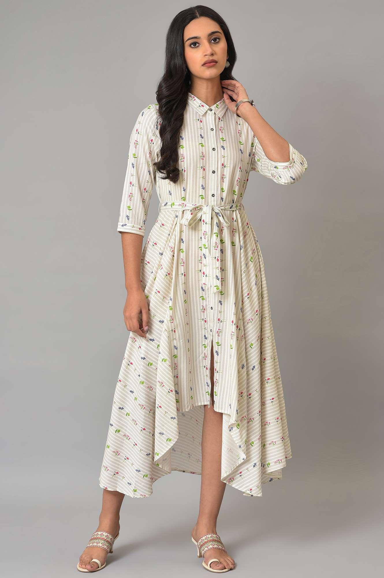 W for Woman Ecru Printed Summer Shirt Dress