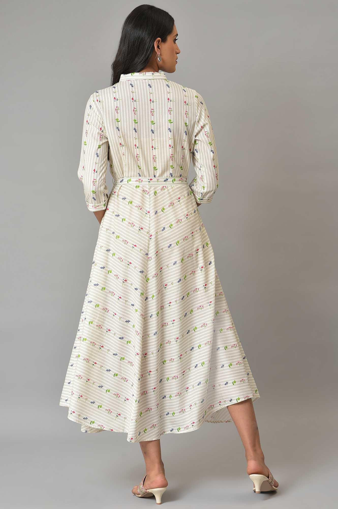 W for Woman Ecru Printed Summer Shirt Dress