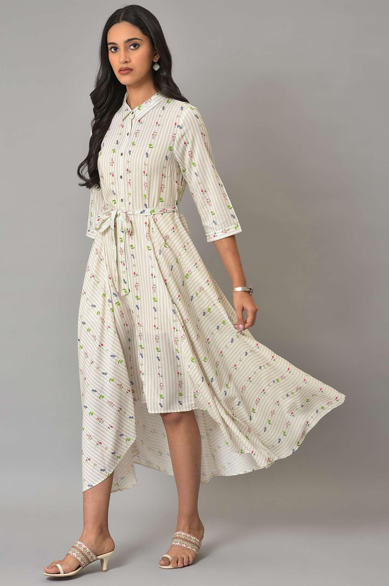 W for Woman Ecru Printed Summer Shirt Dress