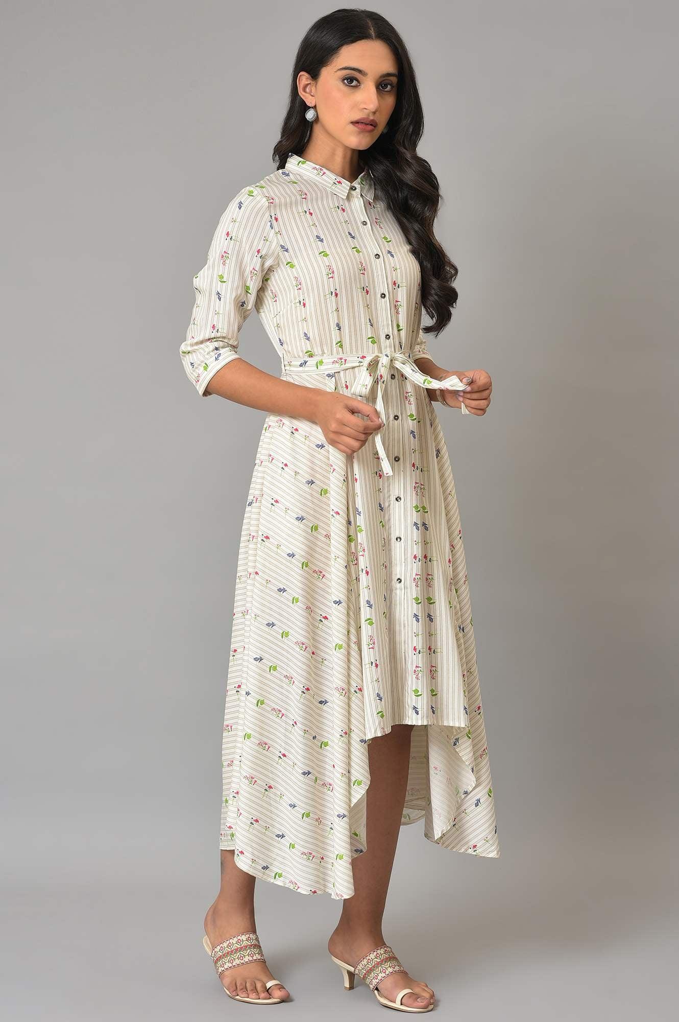 W for Woman Ecru Printed Summer Shirt Dress
