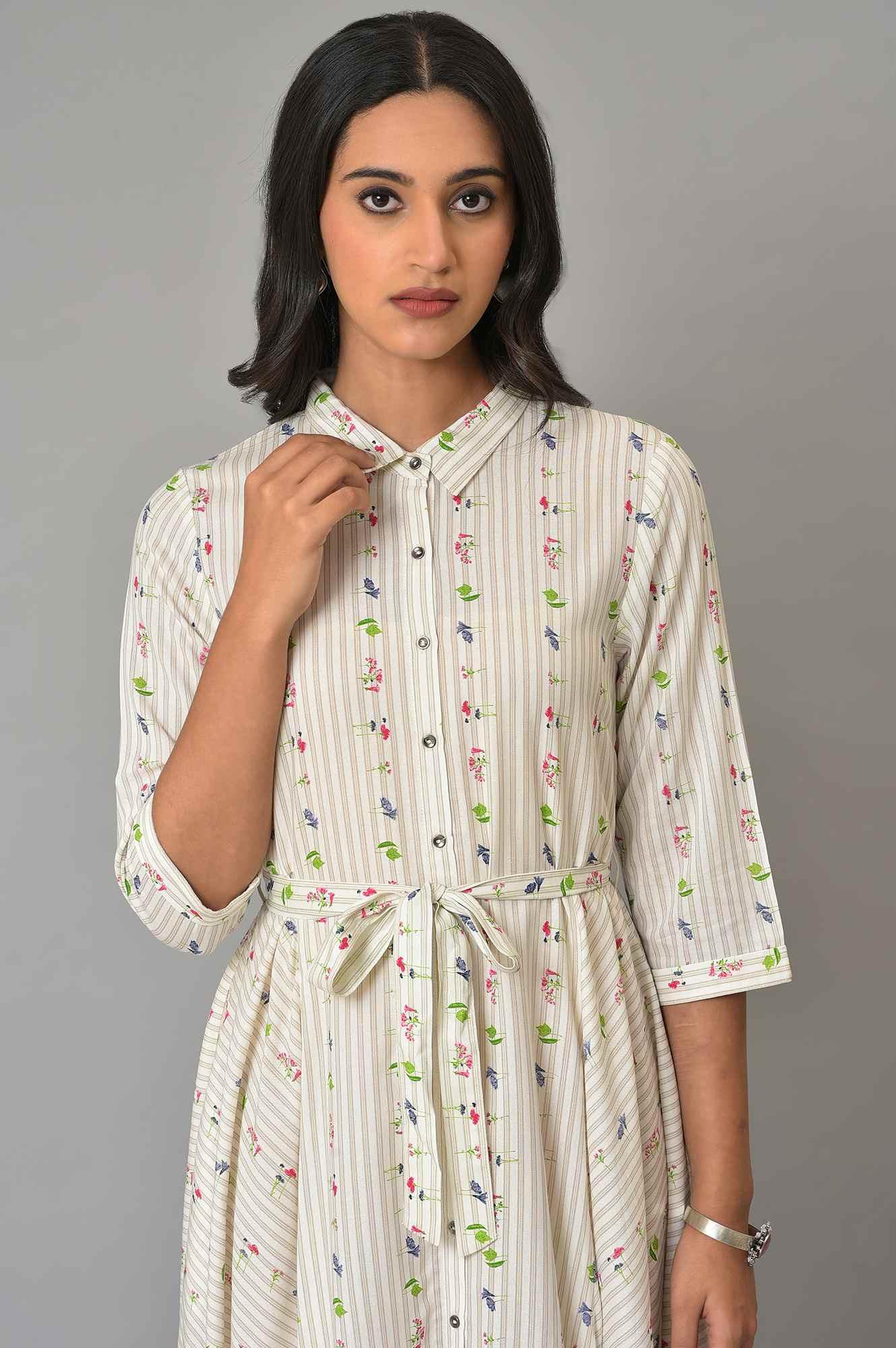 W for Woman Ecru Printed Summer Shirt Dress