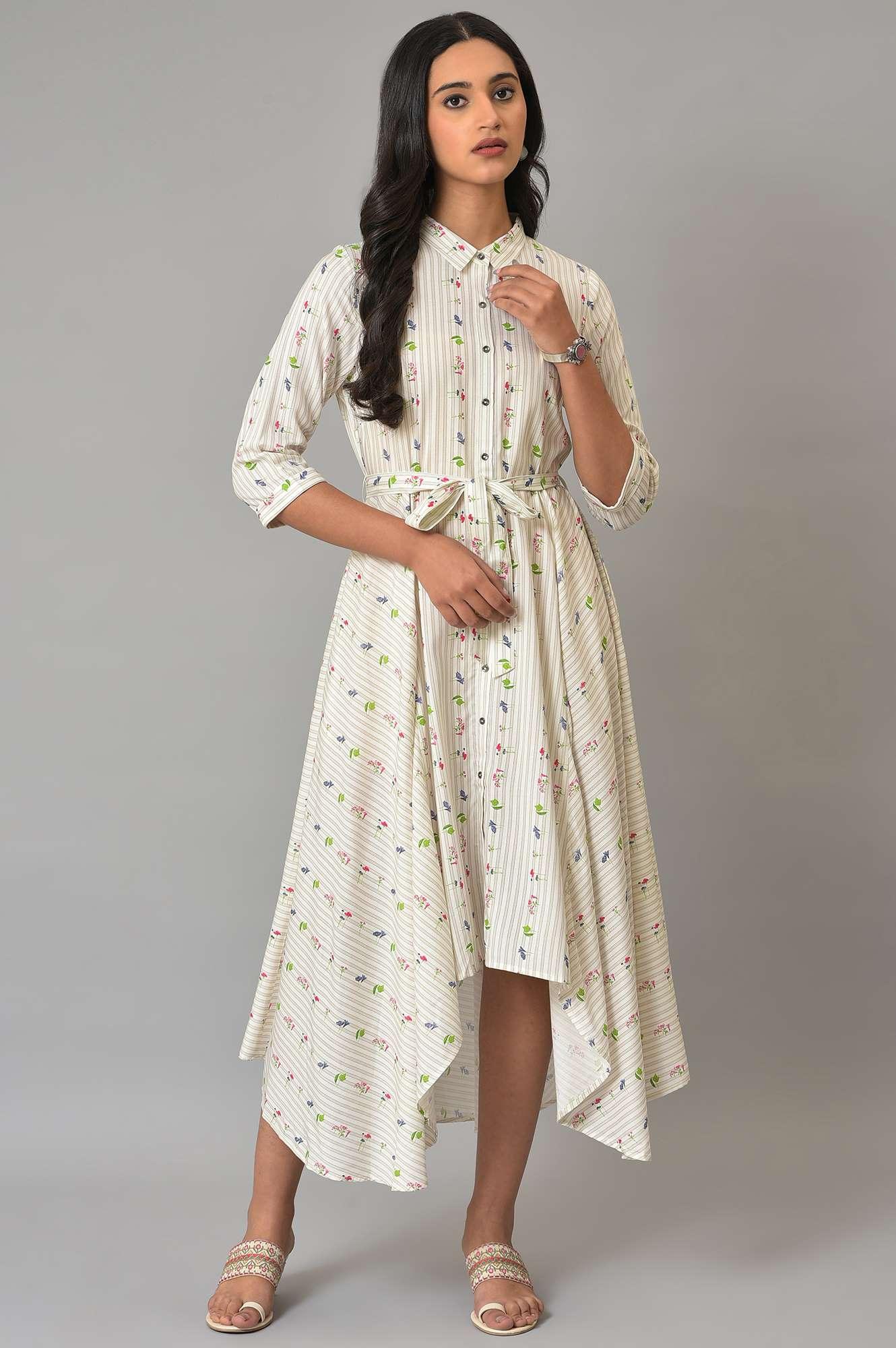 W for Woman Ecru Printed Summer Shirt Dress