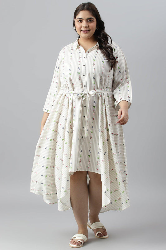 W for Woman Ecru Printed Summer Plus Size Shirt Dress