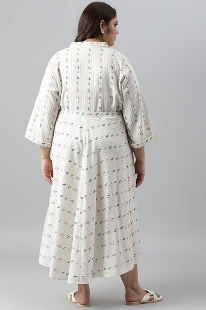 W for Woman Ecru Printed Summer Plus Size Shirt Dress