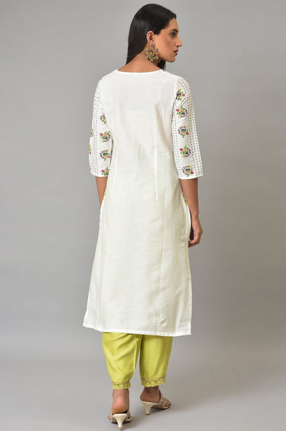 W for Woman Ecru Floral Printed Cotton Kurta
