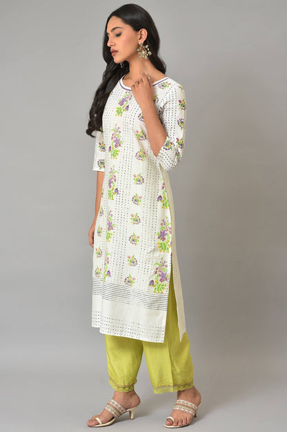 W for Woman Ecru Floral Printed Cotton Kurta