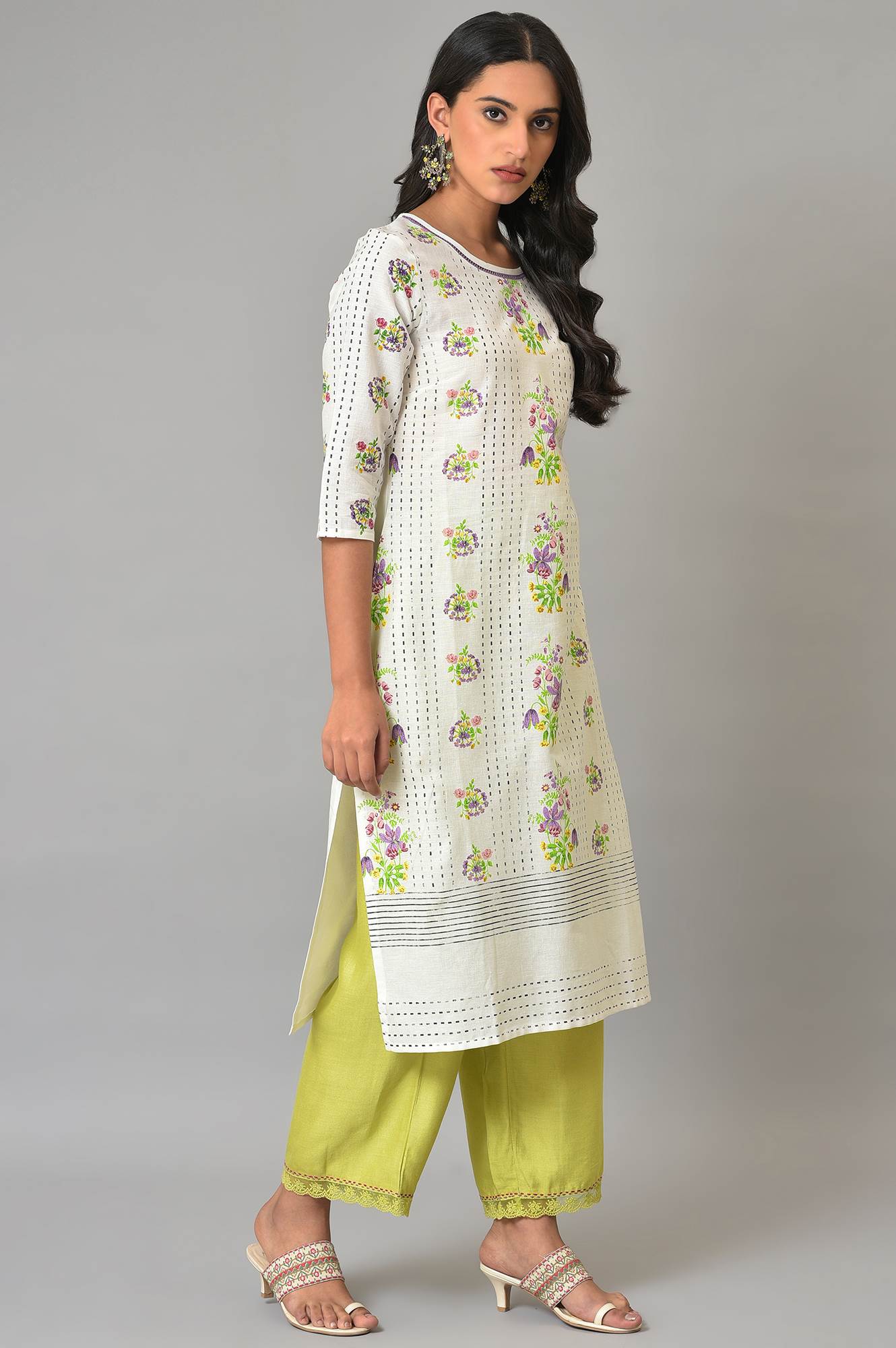 W for Woman Ecru Floral Printed Cotton Kurta