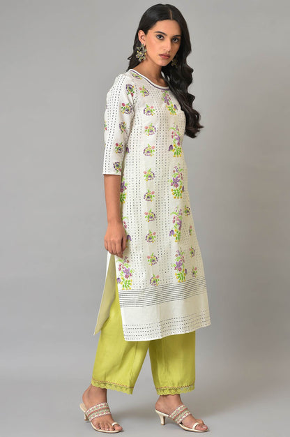 W for Woman Ecru Floral Printed Cotton Kurta