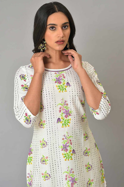 W for Woman Ecru Floral Printed Cotton Kurta