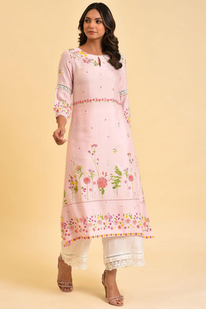 W for Woman Light Pink Floral Printed Summer kurta