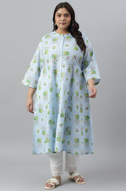 W for Woman Blue Floral Printed Panelled Shirt Dress