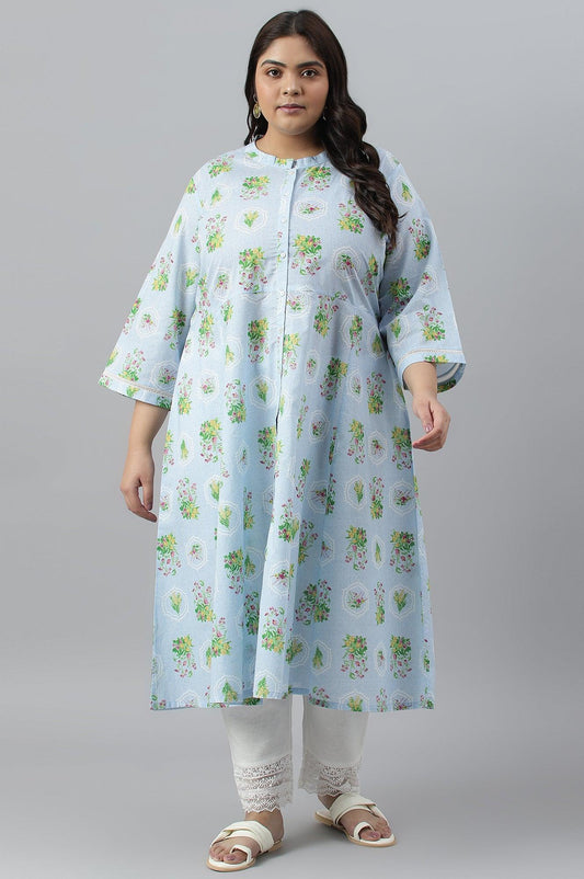 W for Woman Blue Floral Printed Panelled Shirt Dress