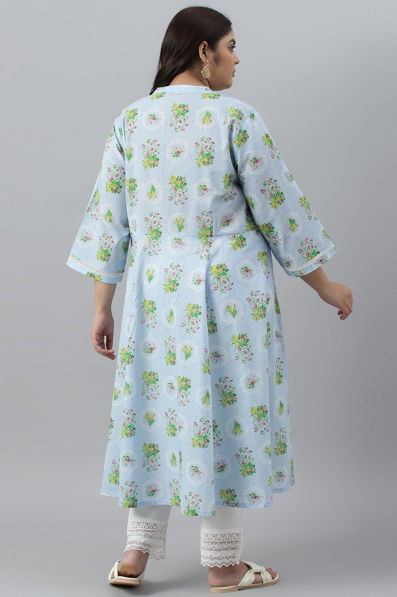 W for Woman Blue Floral Printed Panelled Shirt Dress