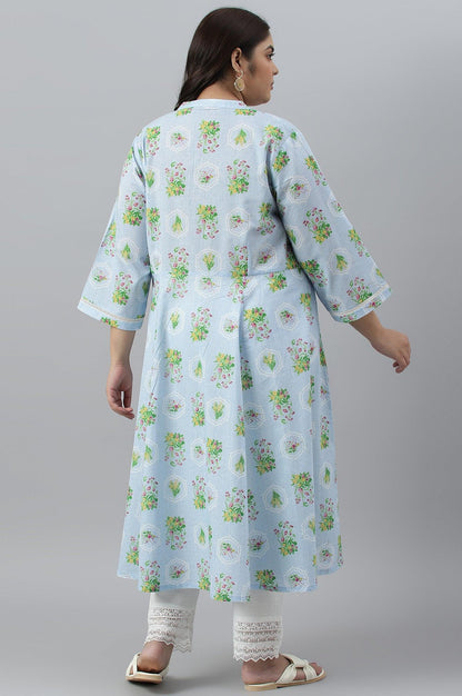 W for Woman Blue Floral Printed Panelled Shirt Dress