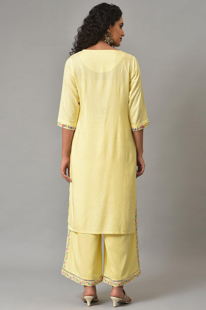 W for Woman Yellow Embroidered Plus Size Summer kurta With Pleats On Yoke