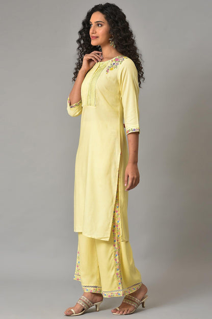 W for Woman Yellow Embroidered Summer kurta With Pleats On Yoke