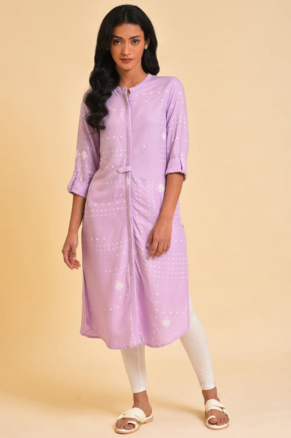 W for Woman Light Purple Polka Dot Modern Kurta