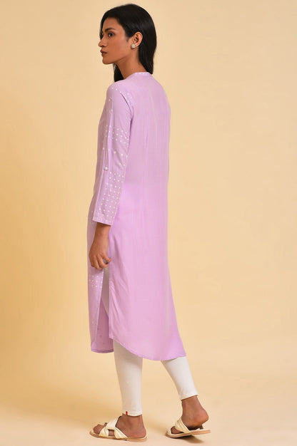W for Woman Light Purple Polka Dot Modern Kurta