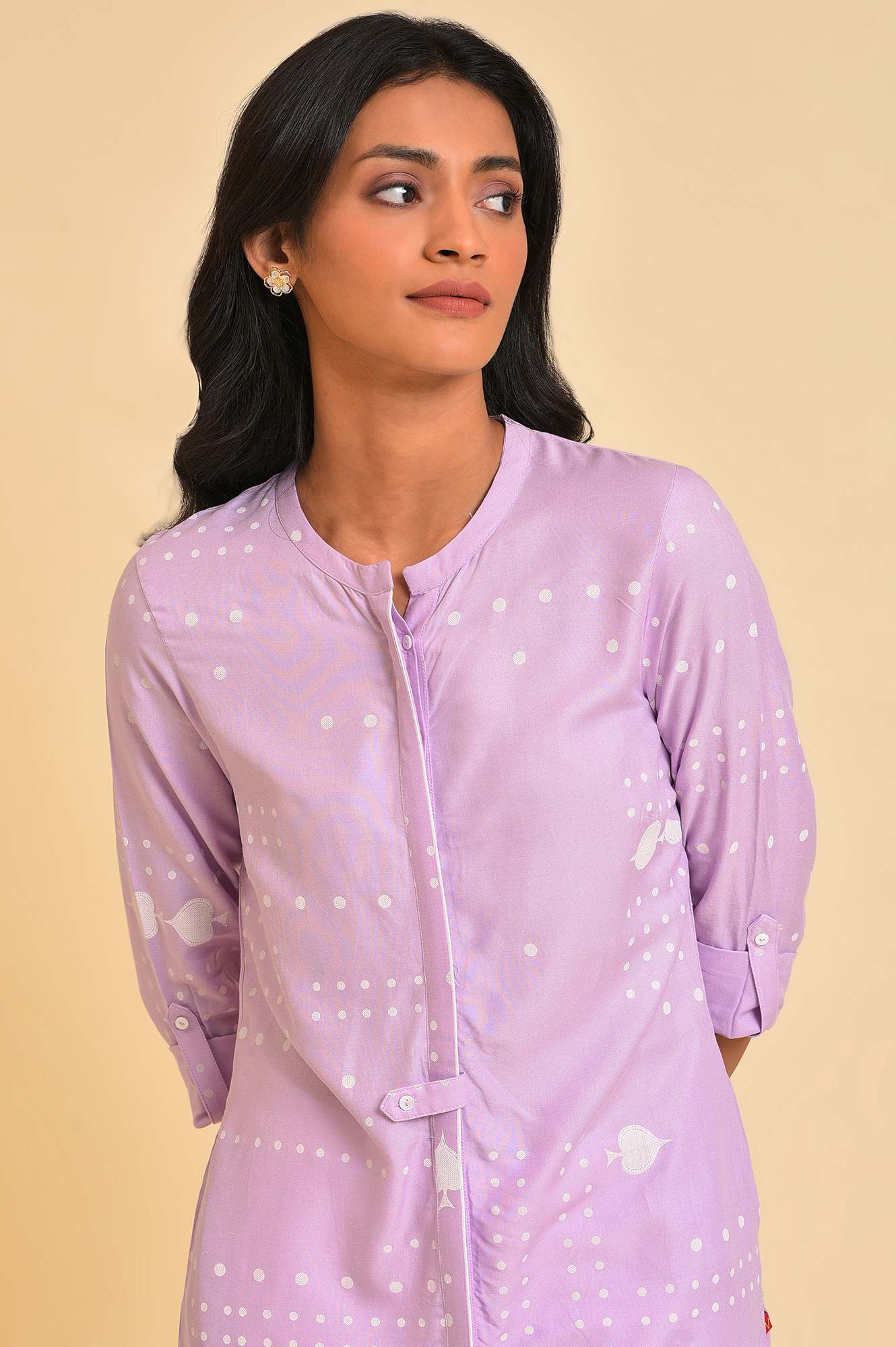 W for Woman Light Purple Polka Dot Modern Kurta