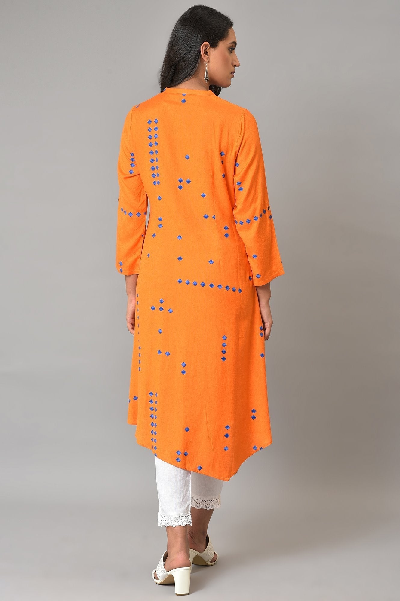 W for Woman Orange Printed Asymmetrical Plus Size kurta
