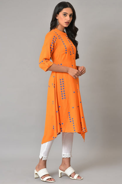 W for Woman Orange Printed Asymmetrical Plus Size kurta