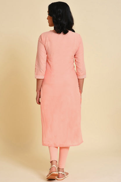 W for Woman Peach Glitter Printed kurta